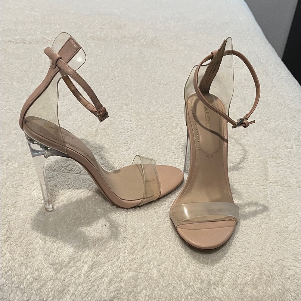 Aldo Nude and Clear Strappy Heels